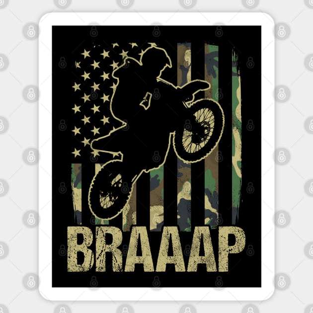 Braaap Camouflage American Flag Motocross Dirt Bike Gift Sticker by HCMGift